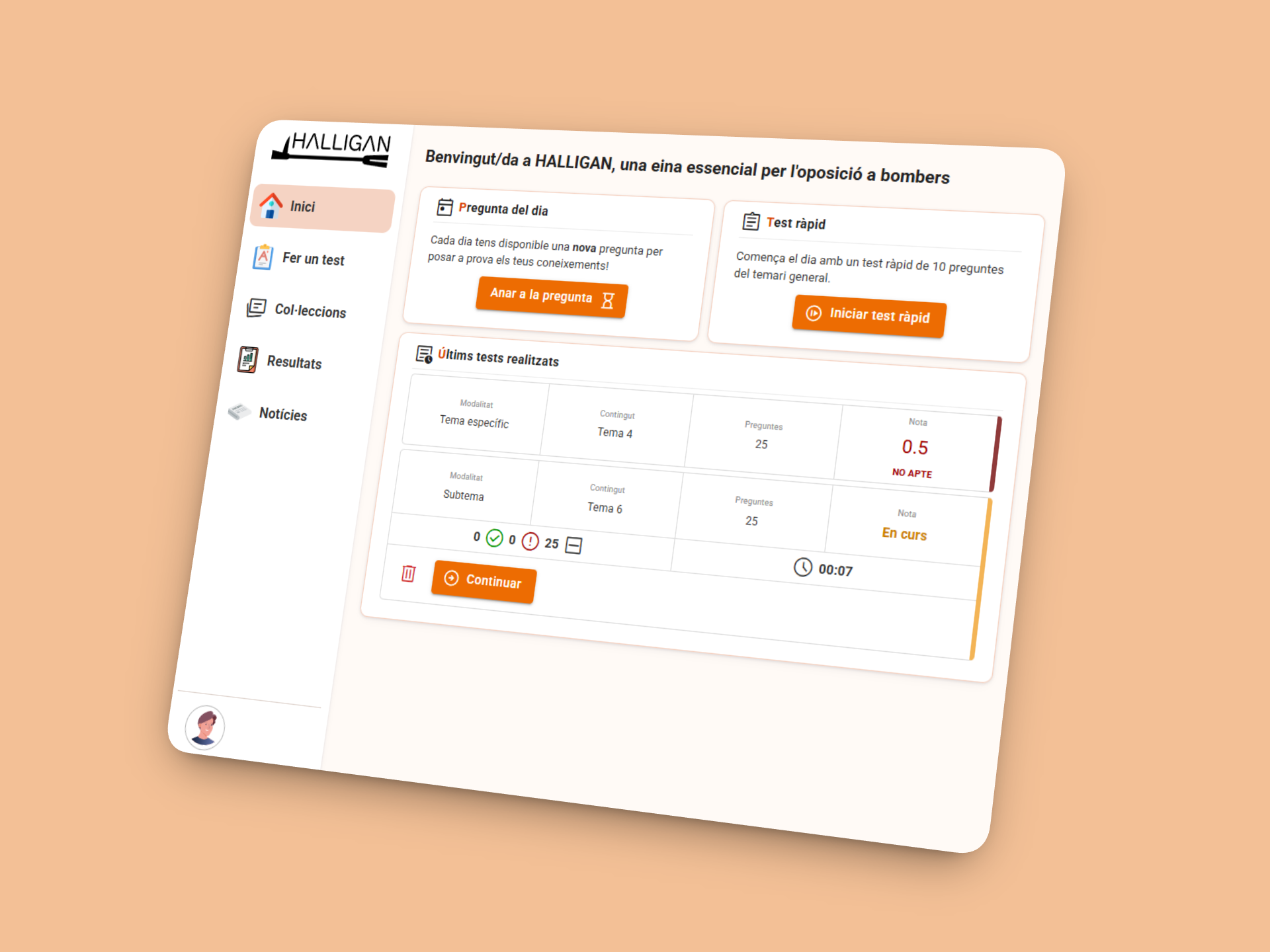 App de Tests para Oposiciones — Halligan